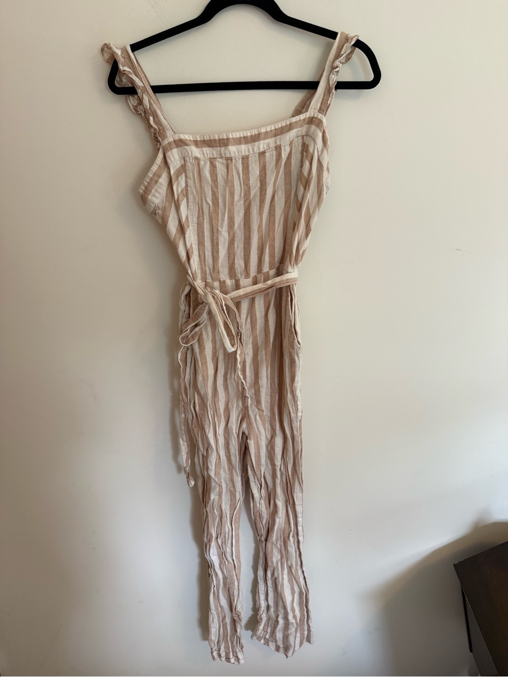 Draper James Cream & White Striped Linen-Blend Jumpsuit